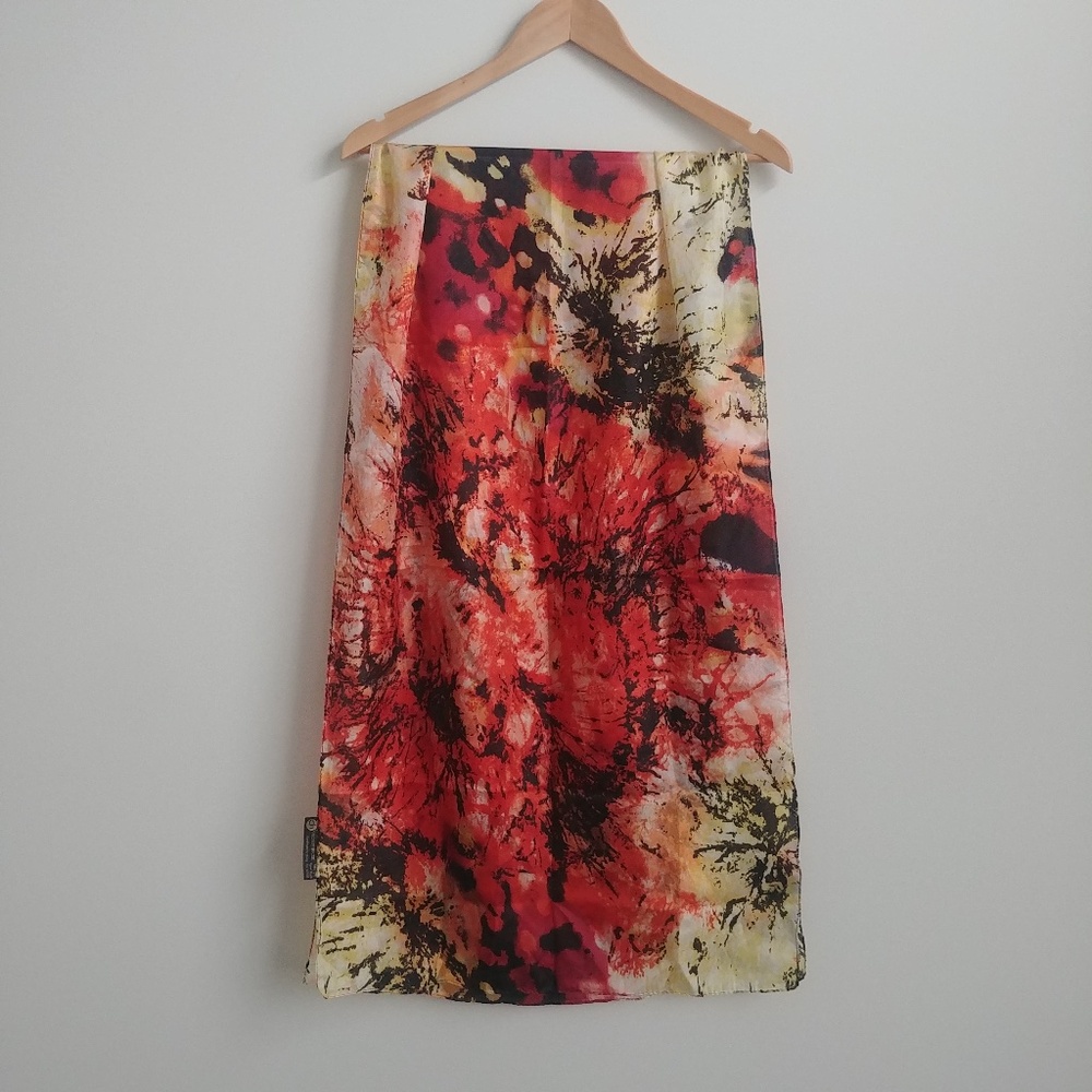 Cocoon House 100% silk handmade scarf red black yellow abstract pattern